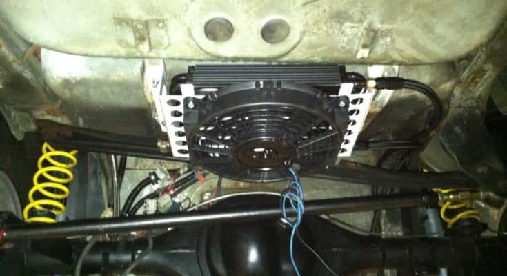 rear mounted transmission cooler with fan on camaro