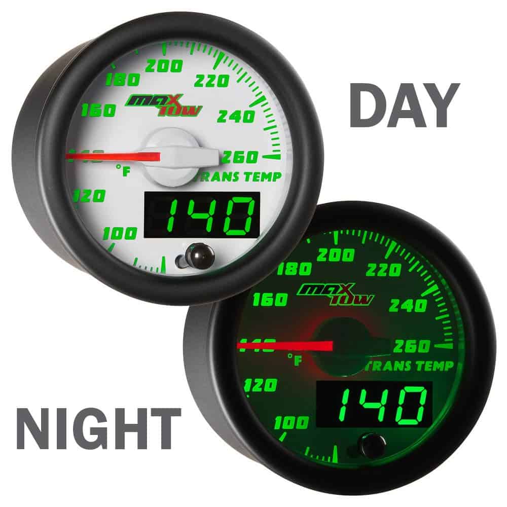 MaxTow Transmission fluid temperature gauge night and day display