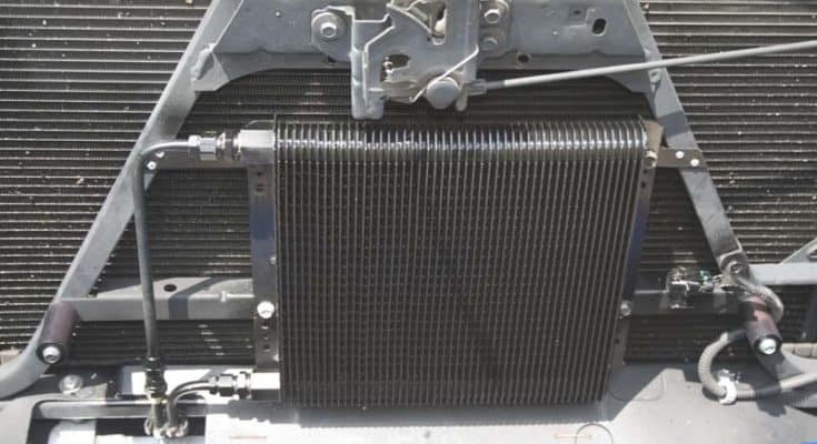 B&M 70274 transmission cooler installed on Chevy Silverado