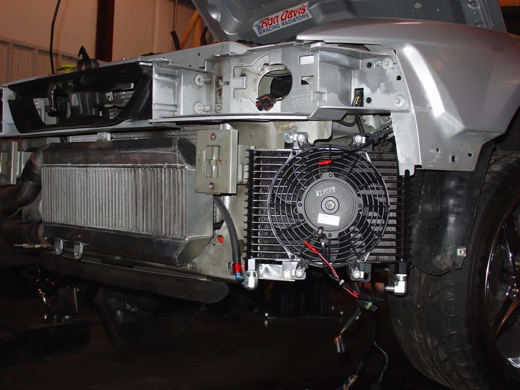 b&m 70297 transmission cooler installation on new edge Mustang