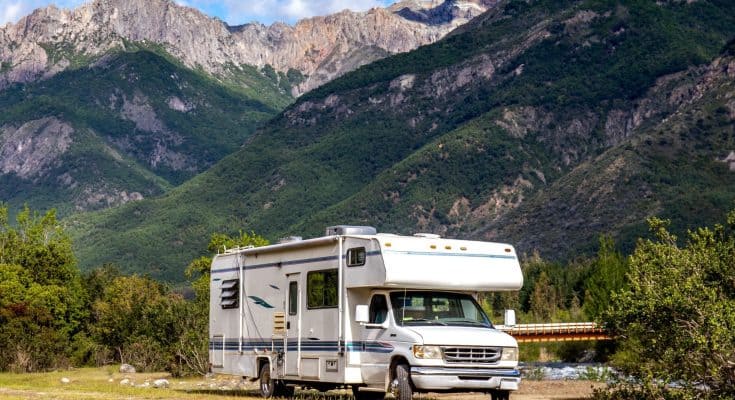 RV parked in the mountains